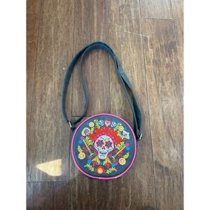 Disney Coco Round Crossbody Bag Sugar Skull Flowers Embroidered Adjustable Strap